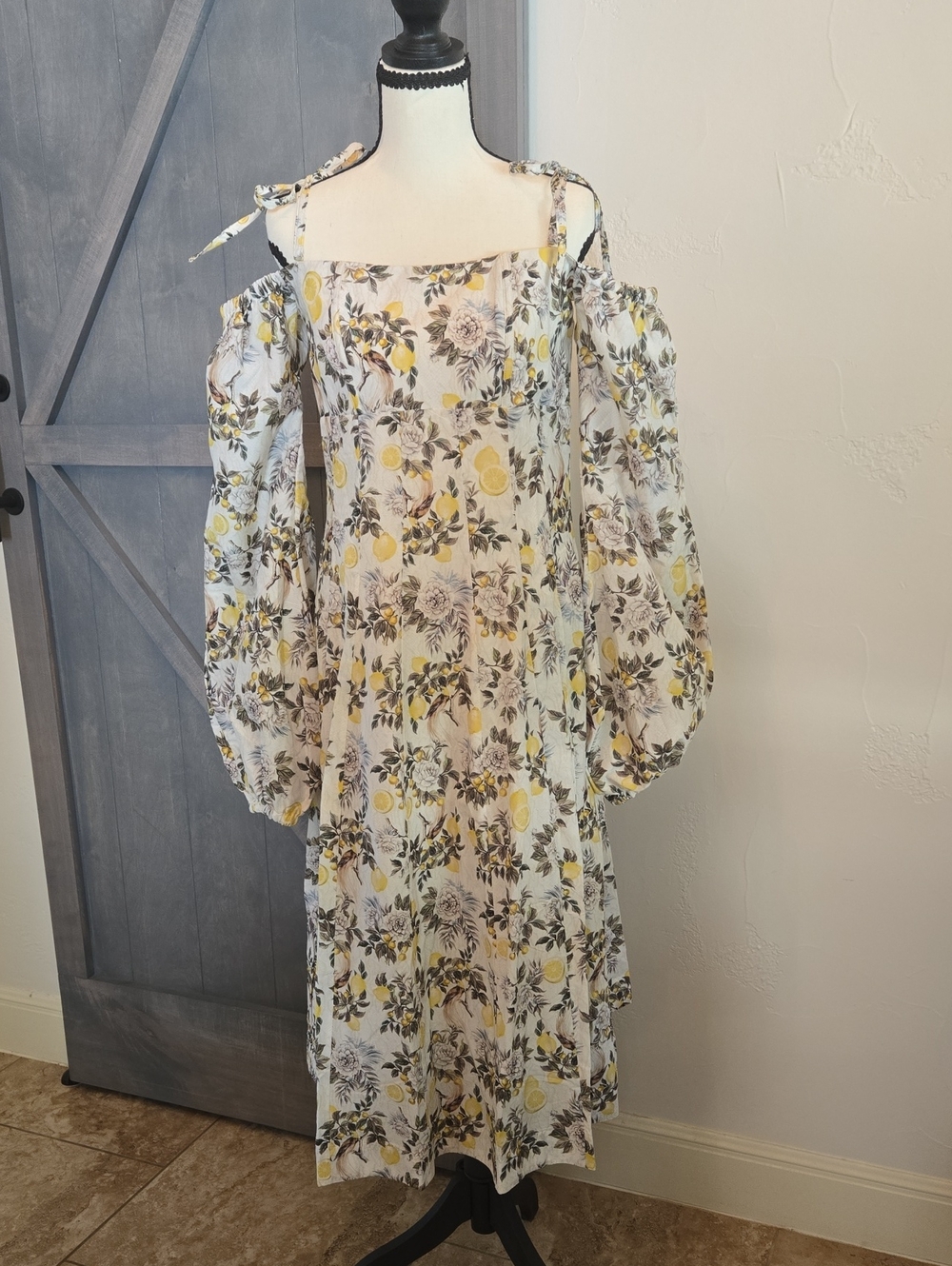 Anthropologie Floral Off-Shoulder Midi Dress in Yellow and White